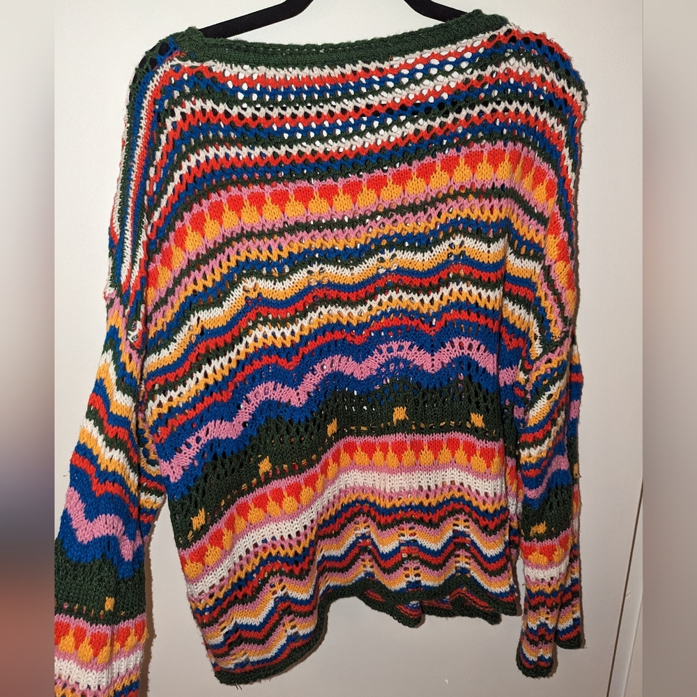 SheIn Chevron Pattern Open Knit Colorblock Sweater - Picture 5 of 7